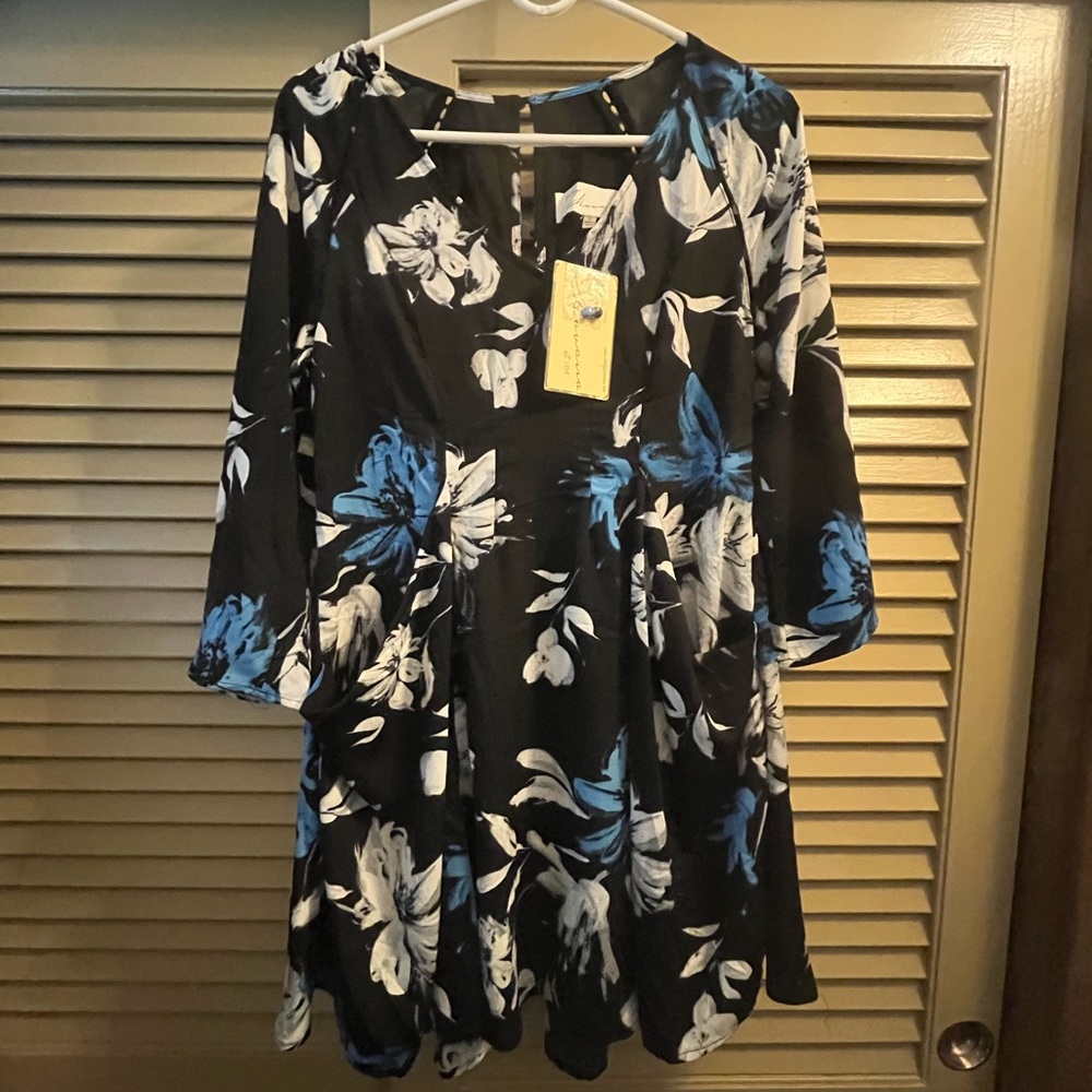 Vintage Havana Black and Blue Floral Dress NWT
